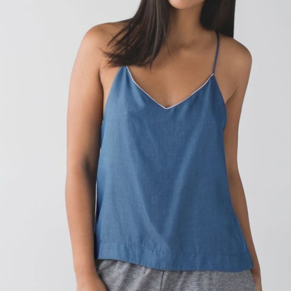 Lululemon Wake & Flow Racerback Tank Top - Size Small - V-Neck Blue Denim